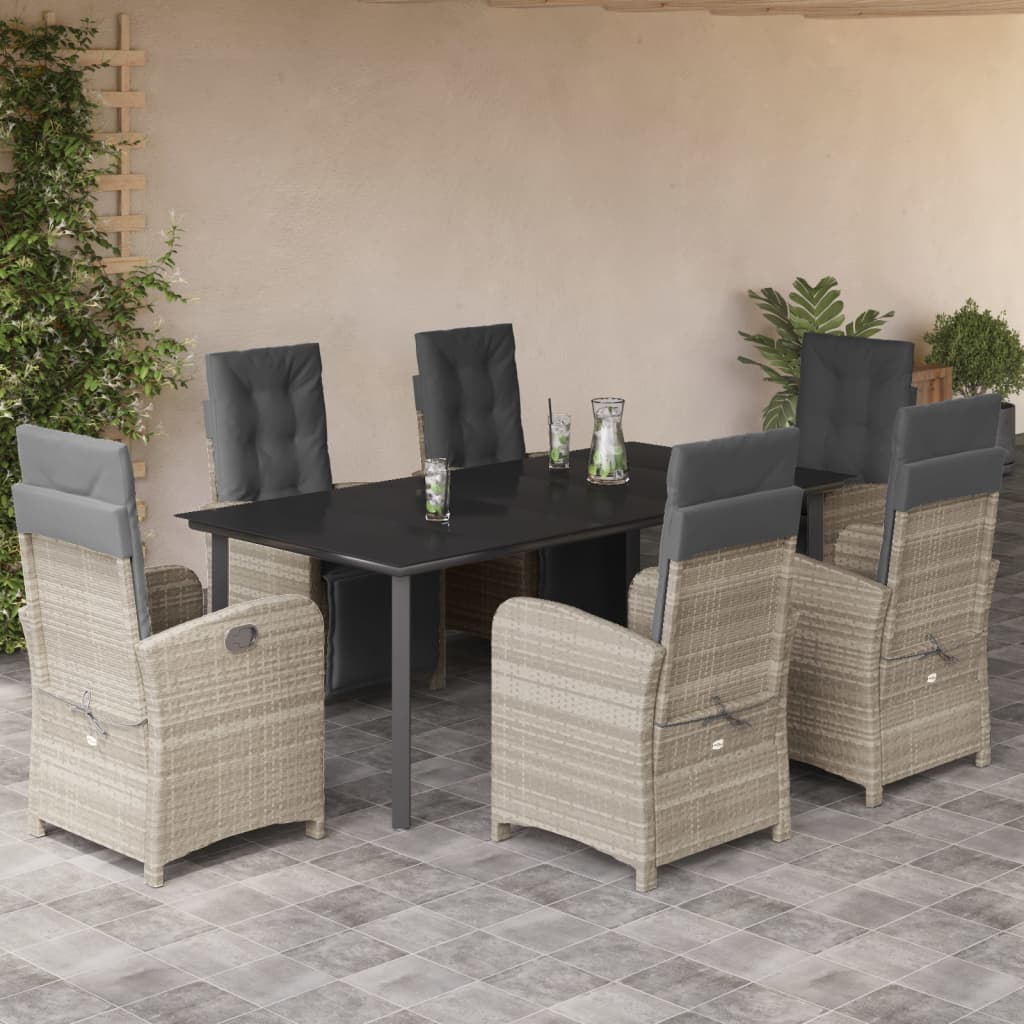 7-tlg. Garten-Essgruppe mit Kissen Hellgrau Poly Rattan